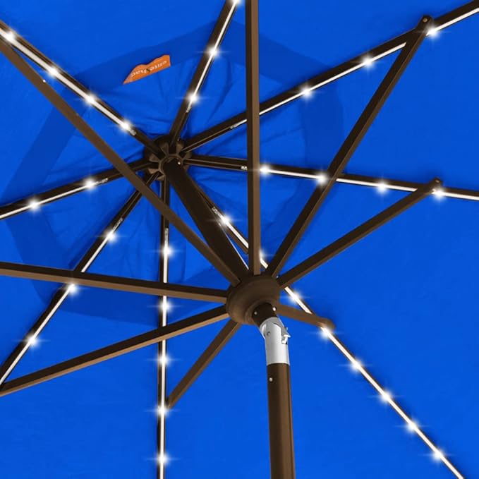 EliteShade USA 10-Year-Non-Fading 9ft 3-Tier Market Patio Umbrella, Commercial Table Umbrella with 80 Solar LED Lights, Crank Open, Windproof & UPF 50+ UV Protection for Garden, Deck, Pool, Backyard, Royal Blue