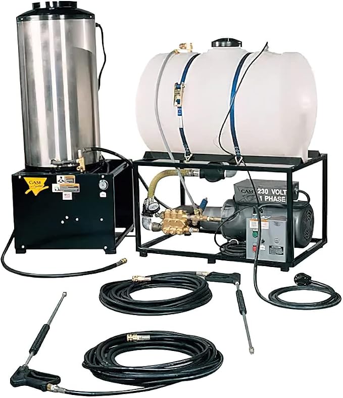 3040STATNEF Electric Powered Hot Water Pressure Washer, 4 GPM, 3000 PSI, Adjustable Thermostat, Industrial Coated Steel Tubing Skid Frame, Triplex Plunger Pump