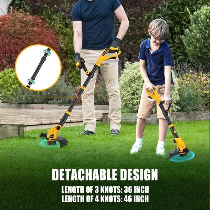 3 in 1 Cordless String Trimmer Compatible with DEWALT 20V MAX Battery(Tool Only), 12" Auto Feed Cordless Weed Eater, Lightweight Electric Weed Wacker & Edger for Lawn, Garden, Yard-Yellow