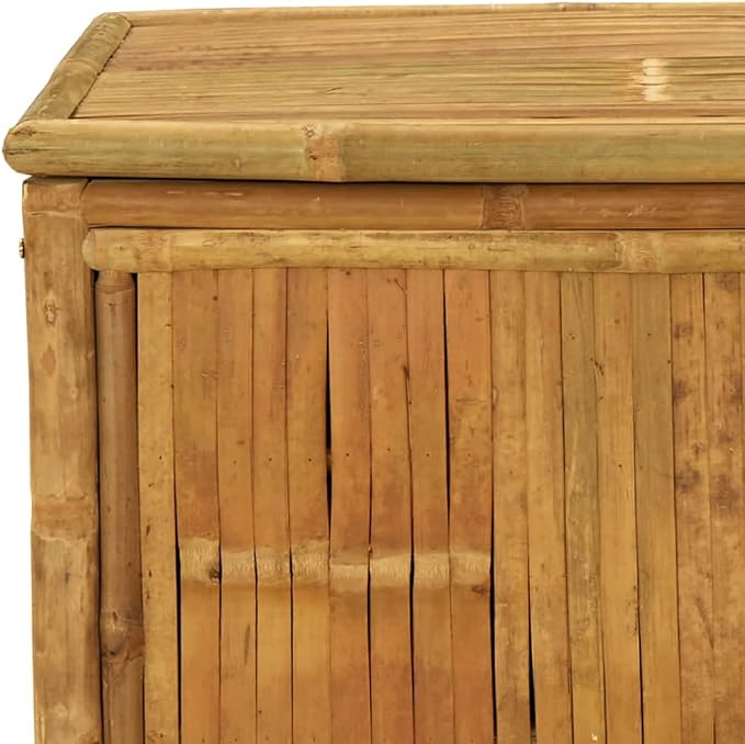 Bamboo Patio Storage Box 35.4"x20.5"x21.7" Weather Resistant Outdoor Deck Cushion Container Chest with Lid, Lockable Resin Wicker Bench for Garden Backyard