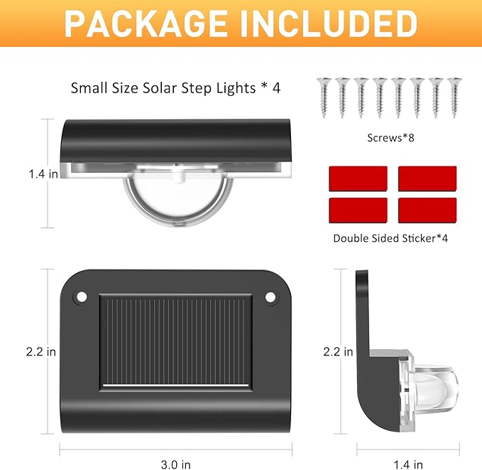 AGOTD Solar Stair Lights Outdoor Waterproof, 8 Pack Solar Step Lights for Outside Warm White Deck Lighting for Step, Stair, Porch, Railing, Patio, Yard, Front Door, Sidewalk, Poolside, Balcony