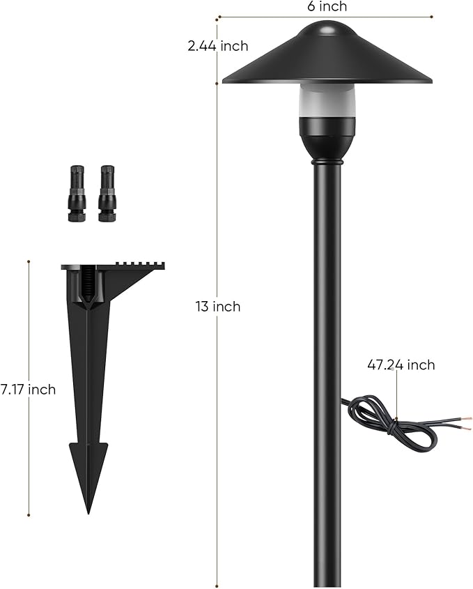 Low Voltage Landscape Lighting 6-Pack, Aluminum 12V Pathway Lights with G4 Bulbs, Waterproof Stylish Matte Black Color Round Shade Path Lights with Connectors for Walkway Yard Garden