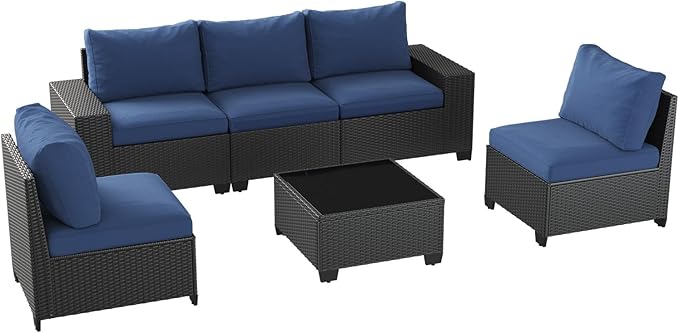 Aoxun 6-Piece Sectional Sofa with 4" Thicken Cushion, Widen Armrests Wicker for Backyard with Waterproof Cover