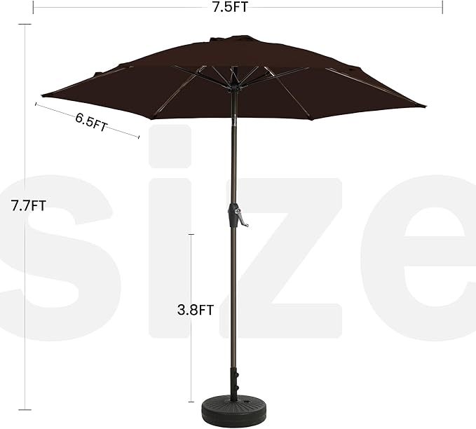7.5FT Large Outdoor Patio Umbrella with Crank & Tilt - Durable Market Umbrella for Outdoor Patio with 6 Fiberglass Ribs for Poolside,Deck,Yard,Garden