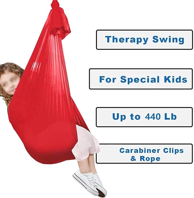 Indoor Therapy Swing Chair for Adults Autism, Cuddle Yoga Hammock Ideal for ADHD Aspergers and Sensory Integration Snuggle 440lbs Load Capacity (Color : Red, Size : 150x280cm/59x110in)