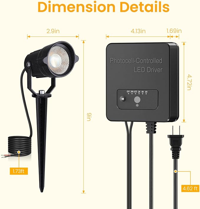 Low Voltage Landscape Lighting Kit, 6W Landscape Lights with Transformer 66FT UL-Listed Wire & Connectors, 3000K Waterproof Outdoor Spotlight Lights for Yard House Tree 12V-24V 8Pack