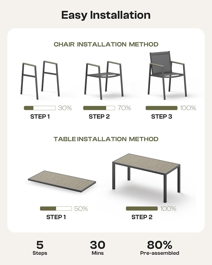 Outdoor Dining Set for 8, Aluminum Patio Table and Chairs Set, 10-Piece All Weather Patio Dining Furniture Set with Umbrella Hole for Backyard, Deck, Poolside (Gray)