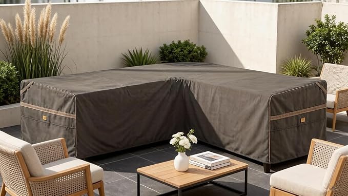 Heavy Duty Waterproof Outdoor V-Shaped Sectional Sofa Cover UV Resistant Patio Furniture Covers 115" W (on Each Side) x 33" D x 31" H Dark Grey
