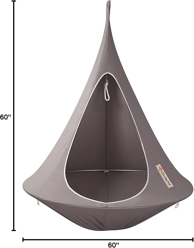 Single Cacoon Hanging Chair – Cozy Indoor/Outdoor Hammock with Polyester Canvas, 440 lb Capacity, Includes 18ft Rope & Carabiner (Taupe)