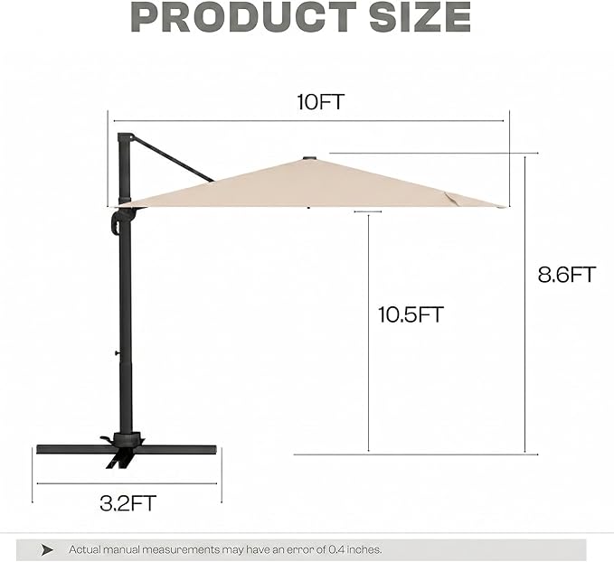 Cantilever Patio Umbrella, Large Square Outdoor Offset Umbrella with Aluminum Pole, 360-degree Rotation for Garden, Deck, Pool
