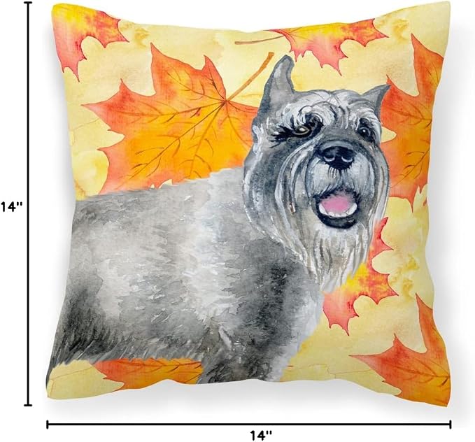 Caroline's Treasures BB9923PW1414 Schnauzer Fall Fabric Decorative Pillow, Yellow Machine Washable, Indoor Outdoor Decorative Pillow for Couch, Bed or Patio, 14Hx14W