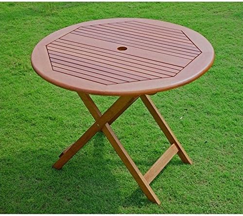 Pemberly Row Acacia 32" Folding Patio Table, Stain Finish, Outdoor Hardwood, 28" H x 32" W x 32" D, All-Weather, Water-Resistant, UV Protected, Umbrella Hole, Durable Patio Dining Table for Garden or