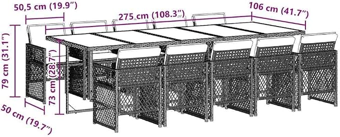 11-Piece Garden Dining Set with High Back Poly Rattan Chairs, Black and Cream White Outdoor Table Set for Patio Backyard