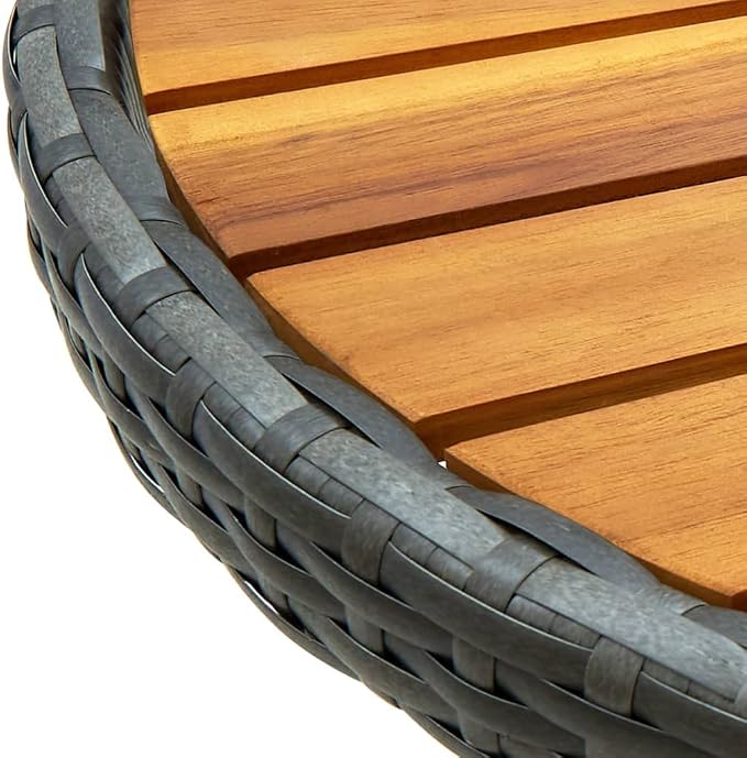 Gray 23.6" Poly Rattan and Solid Acacia Wood Folding Tea Table for Garden Patio, 4-Piece Outdoor Furniture Set with Powder-Coated Steel Frame and UV Protection