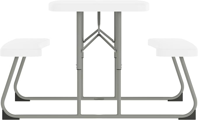 BizChair Easy-Fold Kids Outdoor Picnic Table and Benches - Commercial Grade Folding Plastic Play Table - Recommended for up to Age 5 - White