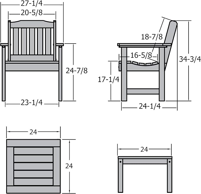 Highwood AD-KITCHGL2-ACE 2 Lehigh Garden Chairs with 1 Square Side Table 3-Piece Set, Weathered Acorn