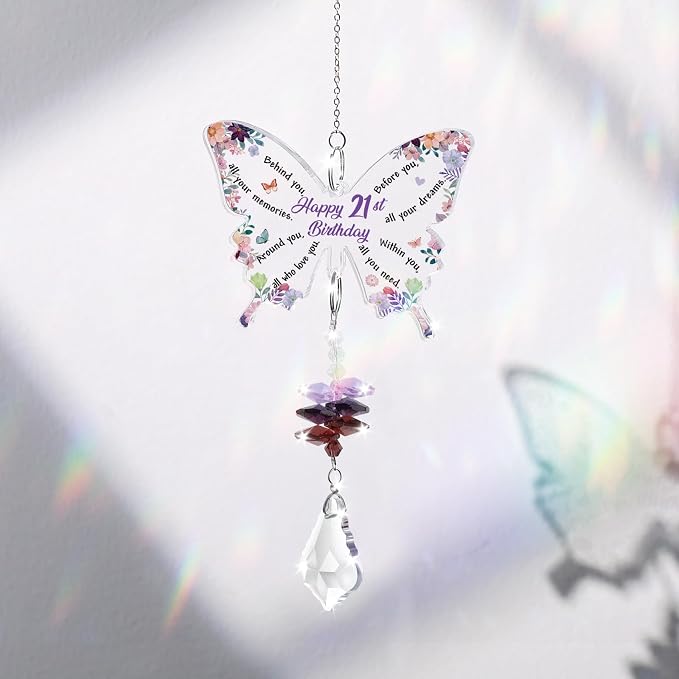 Funnli 21st Birthday Gifts for Girls Her Women Crystal Suncatcher, 21st Birthday Decorations, 21 Year Old Bday Gift for Friends Sister Daughter Window Hangings Home Decoration