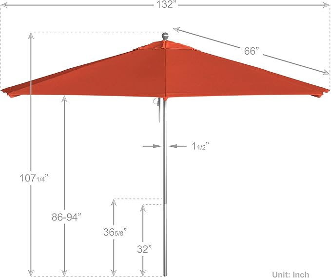 California Umbrella 11Ft Commercial Grade Market Umbrella, Pulley Lift, Aluminum/Fiberglass, 2mm pole wall, Silver Frame, Solution Dyed Sunset Fabric