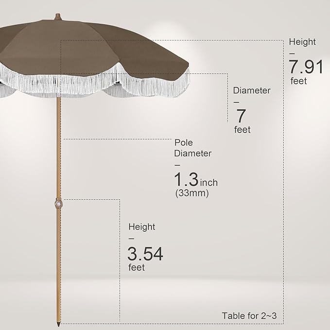 Tempera Heavy Duty High Wind Beach Umbrella with Sand Anchor & Carry Bag | Patio Outdoor Umbrella with Aluminum Frame and Push Button Tilt, Ideal for Travel Garden Lawn, UPF 60+