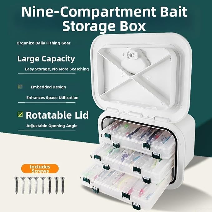 ABS Marine Storage Box with Deck Cover for Yacht Hatch Inspection Lid, Featuring Spacious Capacity, 270 Degree Smooth Rotation and Marked Cutting Lines for Custom Fit (White)