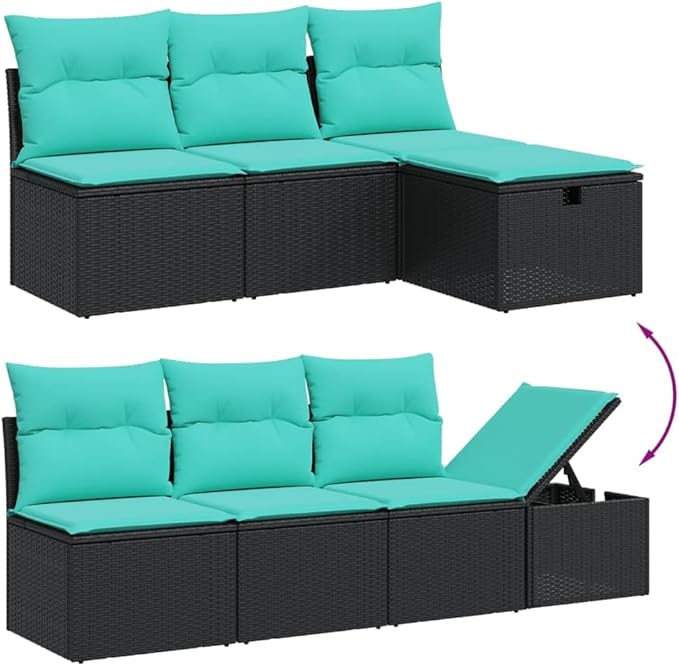 8 Piece Patio Sofa Set with Cushions, Garden Lounge Set Outdoor Sofa Sets Patio Conversation Set Porch Furniture Set for Negotiation Area Garden Exhibition Poolside Black Poly Rattan