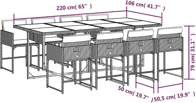 9 pcs Set Patio Dining Set & Garden Dining Set Gray PE Rattan Outdoor Patio Furniture Set Balcony Furniture for Front Porch Lawn Backyard 86.6 x 41.7 x 28.7 in