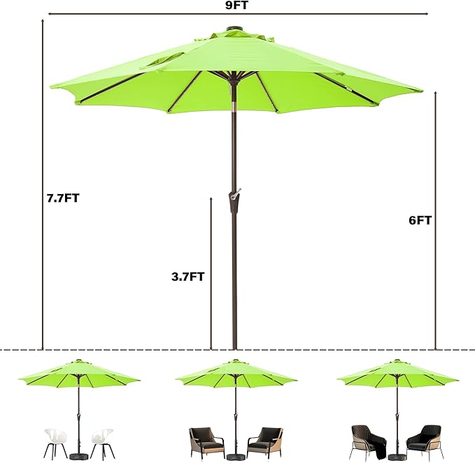 9FT Solar-Powered LED Patio Umbrella with Tilt Crank,Outdoor Market Umbrella with 32 Lights,Sunshade for Deck, Garden and Pool