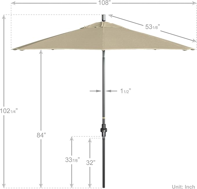 California Umbrella 9' Rd. Crank Lift, Collar Tilt, Aluminum Pole, Fiberglass Rib Patio Umbrella, Hammertone Grey Finish, Sunbrella Canvas