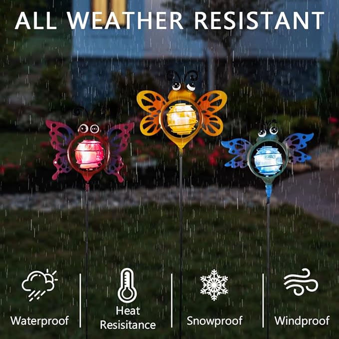 Decorative Solar Lights Outdoor Solar Bee Lights 3 Pcs,Garden Decorative Stake Lights for Pathway Yard Lawn Decoration Mothers Day Mom Gifts