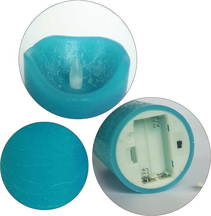 CANDLE CHOICE Real Wax Battery Operated Flameless Candles with Remote Automatic Daily Cycle Timer Realistic Flickering Electric LED Pillars Wedding Party Holiday Decorations 3 Pack Rustic Texture Teal