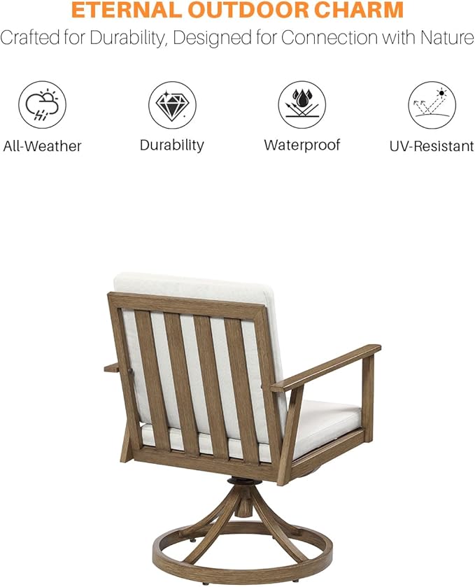 9 Pieces Outdoor Dining Set, Never-Rust Aluminum Patio Swivel Dining Set with Removable Cushions, Outdoor Patio Dining Table Set with 8 Swivel Chairs and Table for Deck Backyard Poolside, Teak
