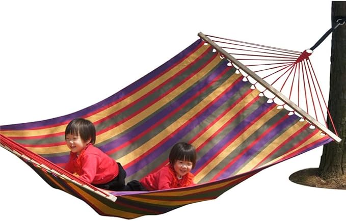 MaGiLL Outdoor Hammock Color Striped Cotton Canvas Hammock Single Outdoor Leisure Swing Hammock
