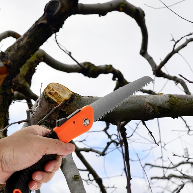 ibasenice Foldable Hand Saw 15In Steel Blade Portable Pruning Tool for Camping Gardening Woodworking with Auto-Lock System
