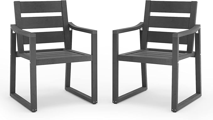 Cozyman HDPS Patio Dining Chairs Set of 2, 350LBS, with Armrest, All Weather Kitchen Chairs with Square Frame Legs for Indoor Outdoor, Lawn, Garden, Backyard, Dark Gray
