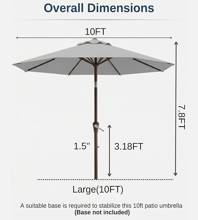 10FT Patio Umbrella, Outdoor Umbrella with Push Button Tilt and Crank, 8 Sturdy Ribs, UV Protection & Waterproof Market Umbrella for Pool, Backyard, Beach,Deck (Light Gray)