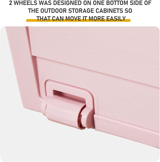 75 Gallon Deck Box Organizer with Wheels, Doubles as 2-Person Bench Seat, Large Plastic Outdoor Storage and Seating with Lockable Lid for Garden, Pool, and Patio (Pink)