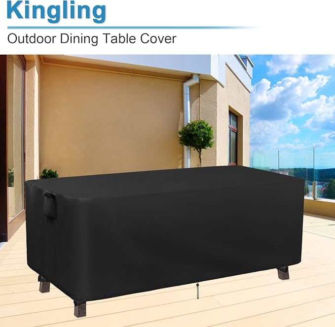 Kingling Patio Table Covers, Rectangular Outdoor Dining Table Cover 60 inch Outdoor Coffee Table Covers Waterproof Heavy Duty Patio Furniture Covers for Outdoor- 60''L x 38''W x 27''H (Black)