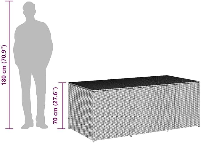 Poly Rattan Outdoor Storage Deck Box, Wicker Patio Storage Organizer for Patio Furniture Cushions, Garden Tools, 70.9"x35.4"x27.6", Black,-892