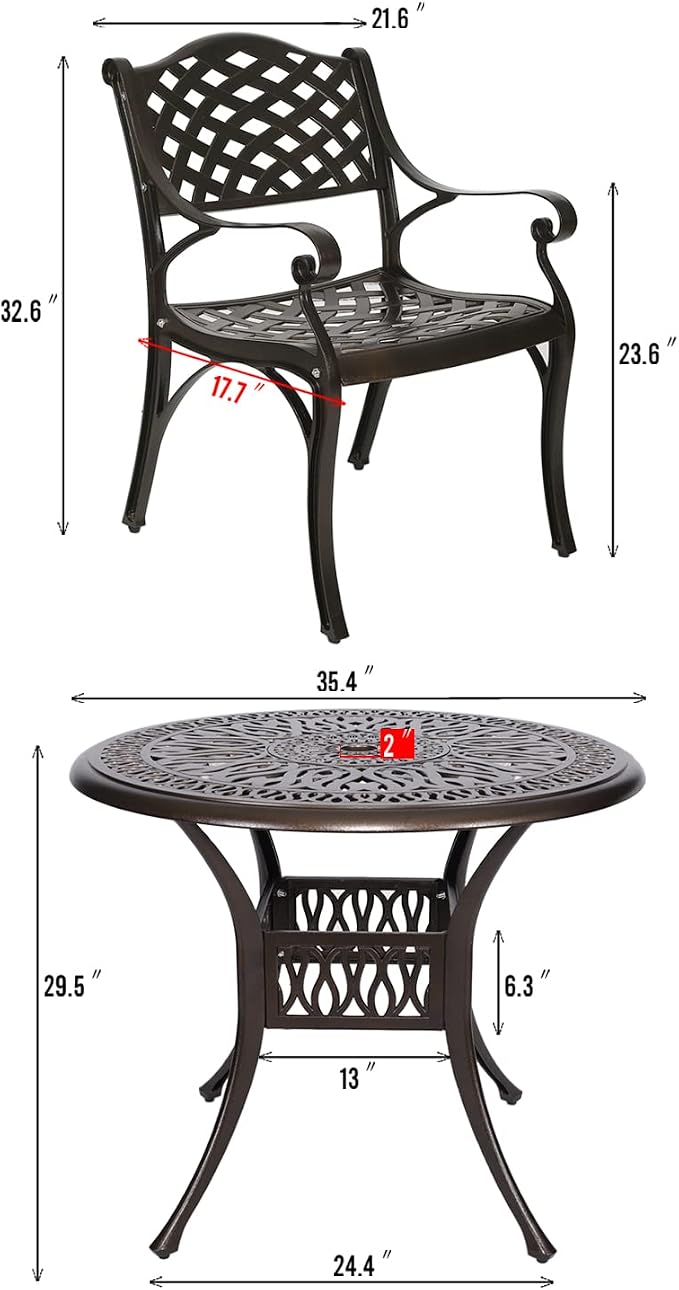 YUSING 5 Piece Patio Bistro Set,Cast Aluminum Antique Copper Outdoor Furniture Round Bar Height Dining Table and Swivel Chairs for Garden, Porch (4 Chair+35" Table)