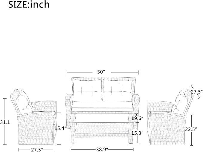 Outdoor Patio Furniture Boho, Outdoor Patio Chairs Modern Gray Patio Conversation Sets 4 Chairs Rattan with Ottoman and Cushions