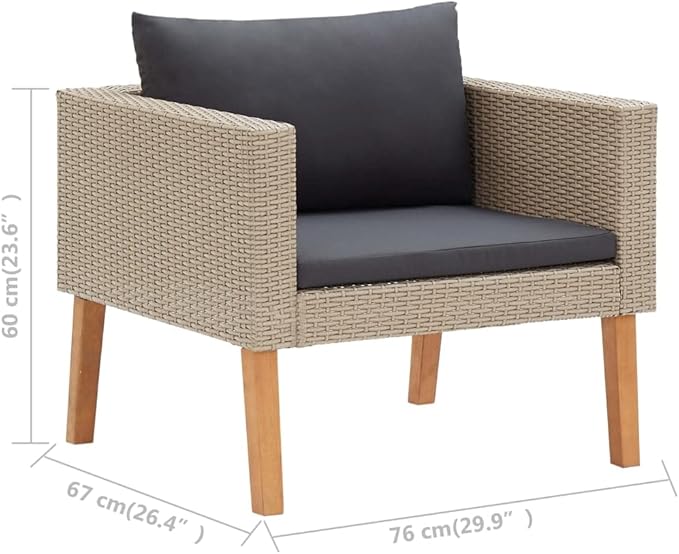 3 Piece Patio Lounge Set with Cushions Poly Rattan Beige, Outdoor Dining Chairs, Outdoor Lounge Chairs, Outdoor Sofa Set, Furniture Conversation Set for Balcony, Yard
