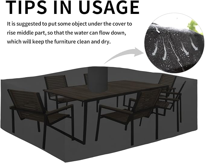 Easy-Going 600D Heavy Duty Patio Furniture Cover, Outdoor Rectangular Table and Chair Set Cover, Waterproof Outdoor Sectional Set Cover (130" L x 84" W x 28" H, Black)