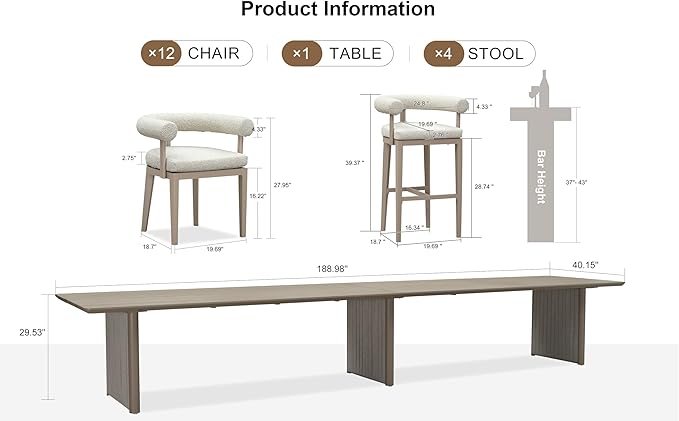 PURPLE LEAF Patio Dining Set 13 Pieces Luxury Modern Conversation Set with Bar Height Stools Aluminum Large Rectangle Dining Table and Chairs with Olefin Cushion Outdoor Furniture Set for Garden Deck