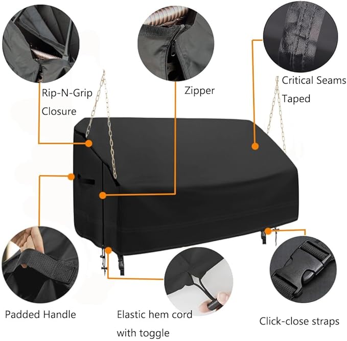 Porch Swing Cover 73 Inch Water-Resistant 600D Oxford Hanging Outdoor Swing Cover All Weather Protected Swing Covers for Outdoor Furniture (73x28x(35-28) Inch (Black))