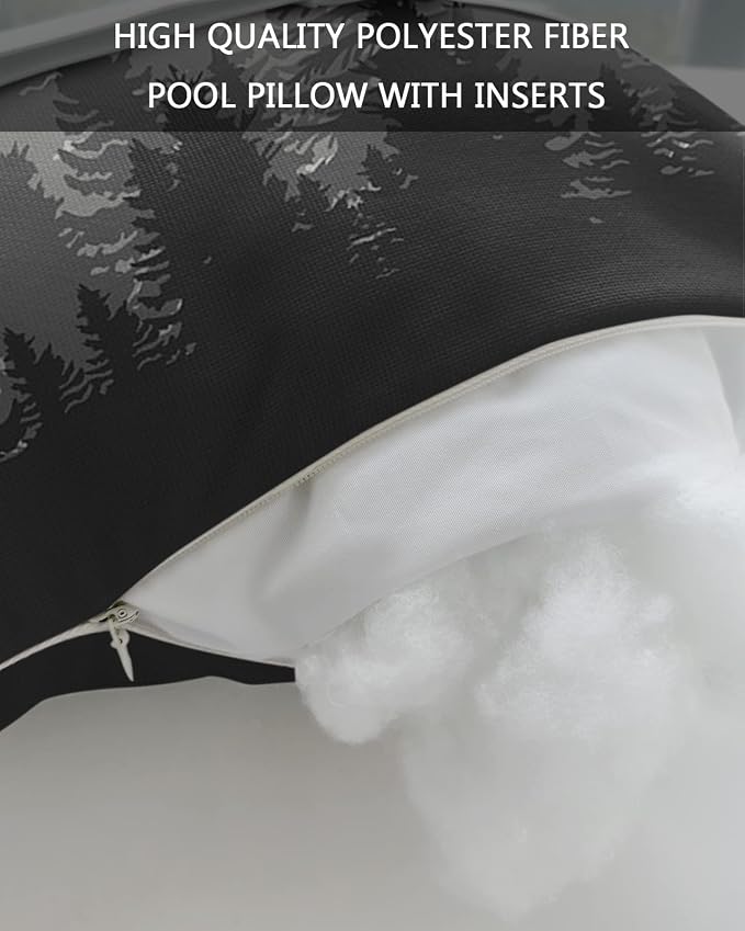 Outdoor Pillows Covers with Inserts Forest Tree Silhouette Dark Gray Abstract Gradient Waterproof Pillow with Adjustable Strap Throw Pillows for Patio Furniture Recliner Lounge Chair, 11x16 inch, 1PCS