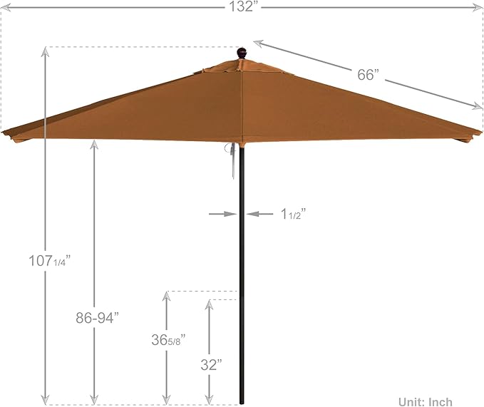 California Umbrella 11Ft Commercial Grade Sunbrella Fabric Market Umbrella, Pulley Lift, Aluminum/Fiberglass, 2mm pole wall, Bronze Frame, Tuscan Fabric