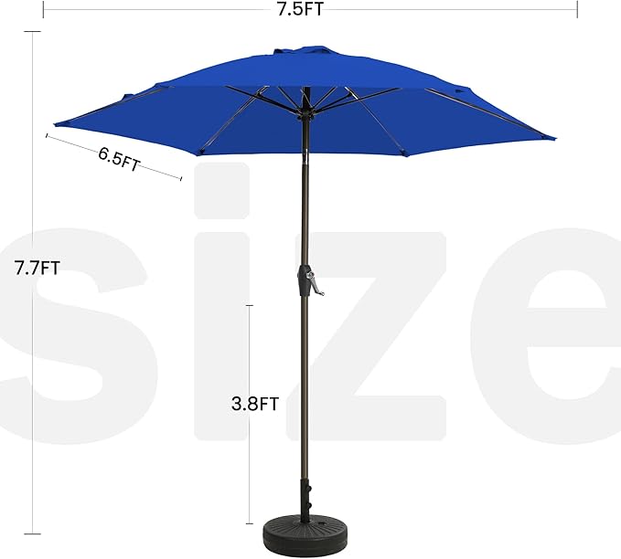 7.5FT Large Outdoor Patio Umbrella with Crank & Tilt - Durable Market Umbrella for Outdoor Patio with 6 Fiberglass Ribs for Poolside,Deck,Yard,Garden