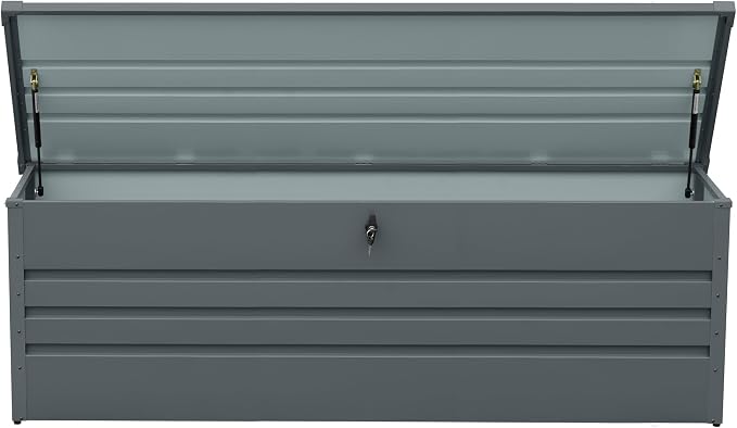 260 Gallon Metal Outdoor Deck Box Waterproof, Extra Large Patio Storage Box with Lockable Storage Containers for Patio Furniture Cushions, Pool Accessories, Garden Tools Dark Gray