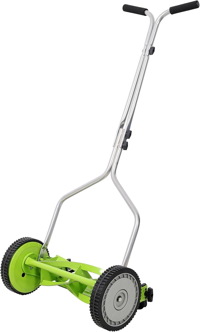 14 Inch Eco-Friendly Push Reel Lawn Mower, Manual Grass Cutter for a Quiet, Clean Cut - Green Non-Powered Mower Perfect for Small Lawns, Patios & Eco-Conscious Gardeners