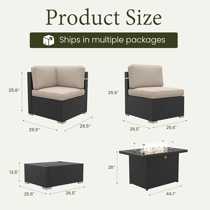 LayinSun 15 Piece Patio Furniture Set with Fire Pit Table, Outdoor Conversation Sets Wicker Rattan Sectional Sofa with Coffee Table